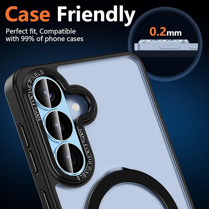 for Samsung Galaxy S26 Plus Camera Lens Protector, Electroplated Matte Back with 9H Tempered Glass Lens Protector, [Strong Adsorption] [Case-Friendly] Metal Ring HD Clear Lens Cover, Blue