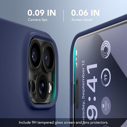 GONEZ Magnetic for iPhone 16 Pro Case, Compatible with MagSafe, [Screen Protector + Camera Lens Protector], Silicone Shockproof Anti-Scratch Protective Phone Case 6.3 inch, Midnight Blue