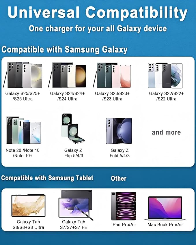 45W Super Fast Charger USB C- 45 Watt Type C Fast Charging Android Phone Charger Compatible with Samsung Galaxy S25 Ultra/S25/S25+/S26/S26+/S26Ultra/S24+/S24 Ultra/S23 Ultra Tab,6ft C Cable