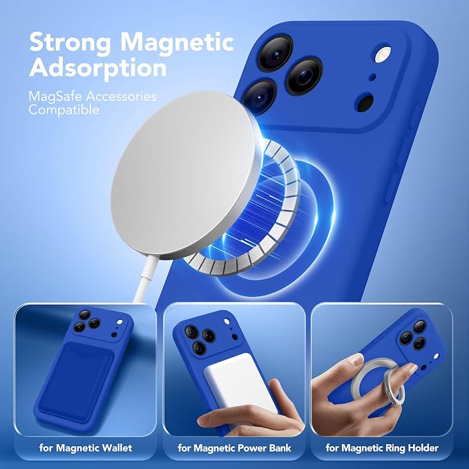 Magnetic for iPhone 17 Pro Max Case, Compatible with MagSafe, [Full Camera Protection][Screen Protector] Silicone Shockproof Protective Phone Case for iPhone 17 Pro Max 6.9", Klein Blue