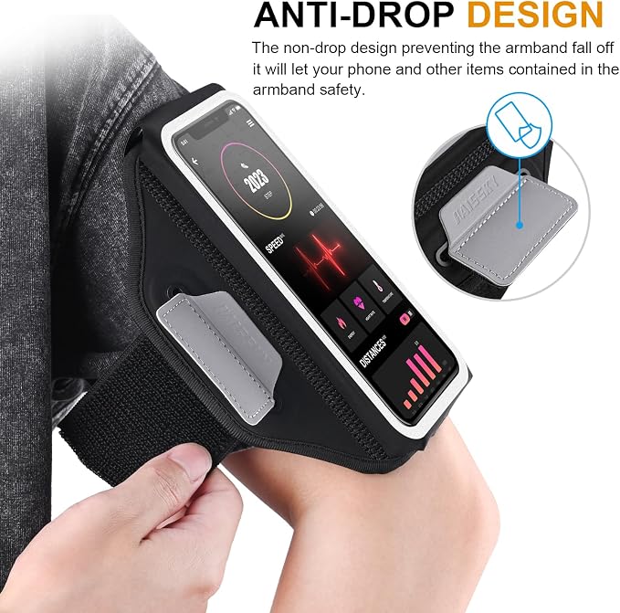 Running Armband with Earphone Bag Cell Phone Armband for iPhone 17 16 15 Pro 14 Plus 13 11 XR, Galaxy S24/S10 Water Resistant Sports Phone Holder Case & Zipper Slot Car Key Holder for 6.9 inch Phone