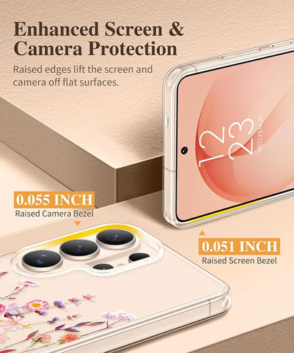 GVIEWIN for Samsung Galaxy S26 Ultra Case, Clear Floral Slim Shockproof Protective Women Phone Case, Non-Yellowing, with Screen Protector & Camera Lens Protector for S26 Ultra 6.9", Floratopia/Orange