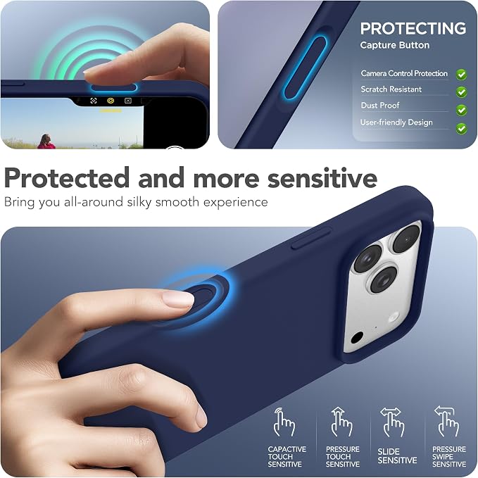 GONEZ Magnetic for iPhone 17 Pro Case, Compatible with MagSafe, [Screen Protector + Camera Lens Protector], Liquid Silicone Anti-Scratch Shockproof Protective Phone Case 6.3 inch, Midnight Blue