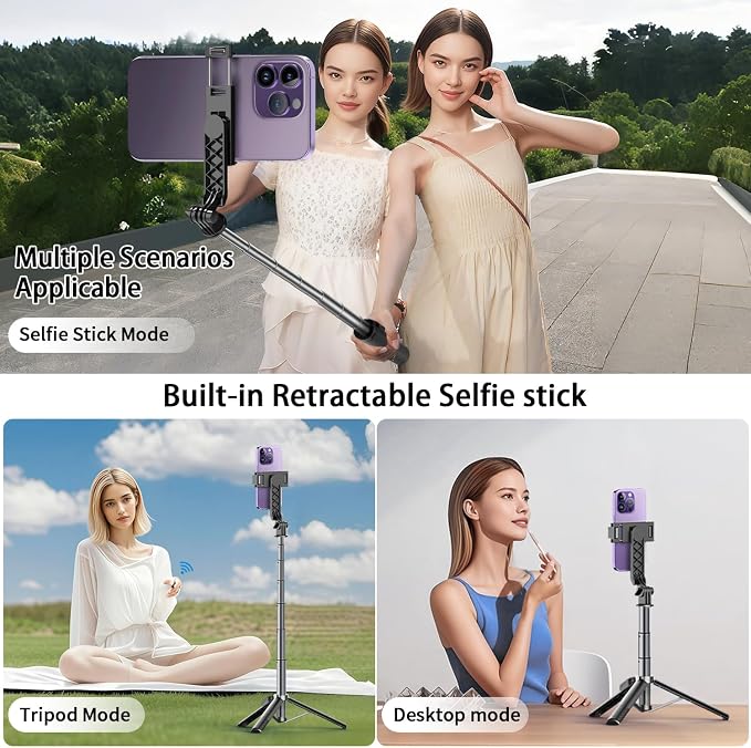 Mini Selfie Stick Tripod, Pocket Flex Tripod i-Phone Android Phone Grip, Portable Small Size Travel Compact Phone Selfie Stick with Remote, Handheld Metal Mount Live Streaming, Video Recording (A07-D)