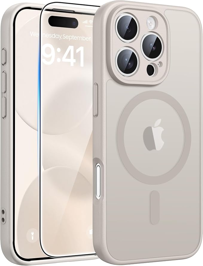 FNTCASE for iPhone 16 Pro Max Case, Fit for Magsafe, Glass Screen Protector | Full Camera Protection, Translucent Matte, 14FT Military Grade Drop Proof, Shockproof Protective Phone Cover, Off White