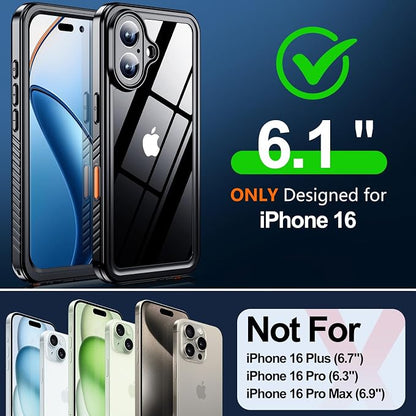 MOZOTER for iPhone 16 Case Waterproof,[IPX8 Underwater Case][Full Body Shockproof & Military Dropproof] Clear Sound Quality Built-in Screen Protector for iPhone 16 6.1 inch-Black