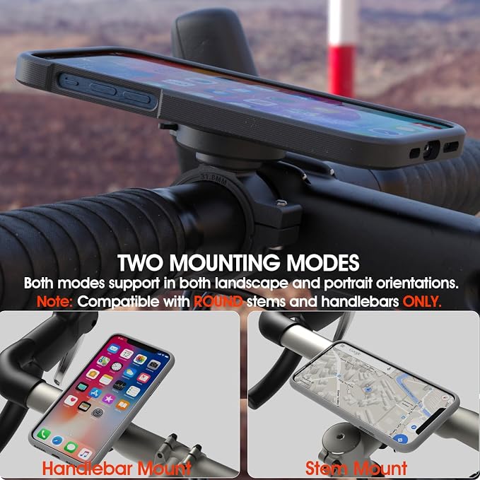 CQ Bike Phone Mount - Motorcycle Cell Phone Holder with Secure Dual Lock, 1-Hand Quick Snap & Twist Release, Stable Aluminum Stem/Handlebar Clamp for e-Scooter, eBike, MTB, Mountain & Road Bicycle