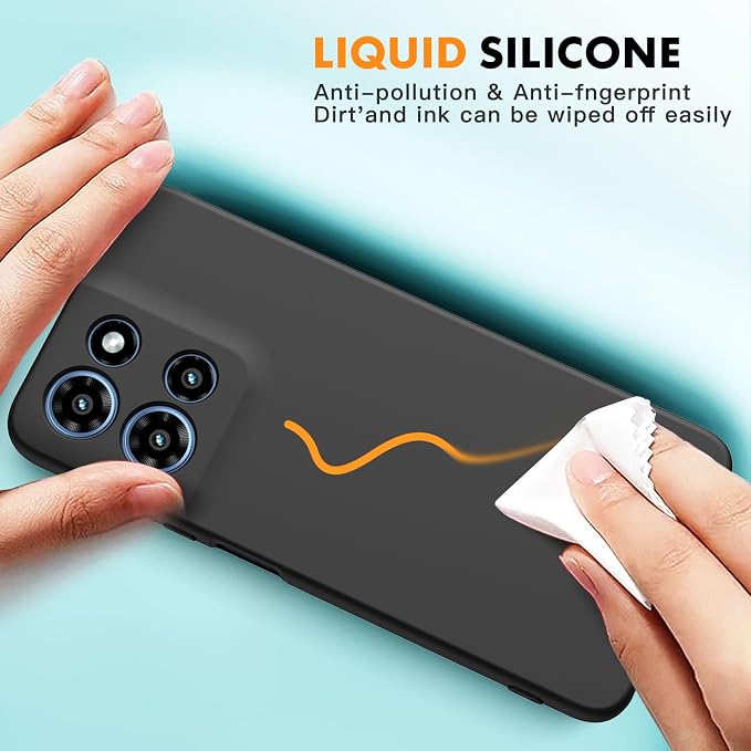 for Motorola Moto G 2025 Case, 2 Pack Tempered Glass Screen Protectors, Soft TPU Liquid Silicone Shockproof Gel Case-Black