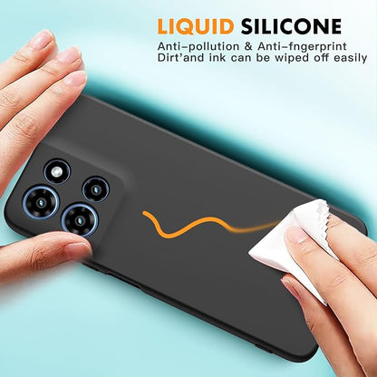 for Motorola Moto G 2025 Case, 2 Pack Tempered Glass Screen Protectors, Soft TPU Liquid Silicone Shockproof Gel Case-Black