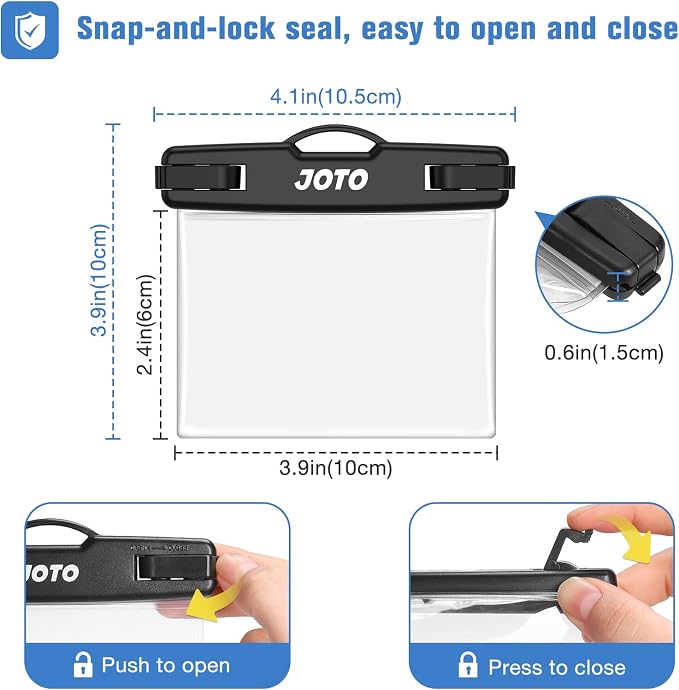 JOTO 2 Pack Waterproof Car Key FOB Case with Lanyard for Swimming Surfing, Small Waterproof Wallet Dry Bag for Money Credit ID Card Cash Coins -Black