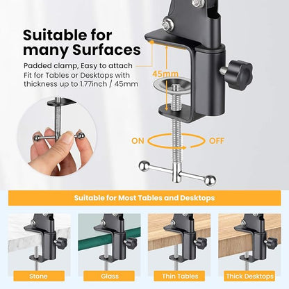TARION Overhead Video Arm Articulating Flexible Cell Phone Holder for Desk Table Phone Stand Holder for Overhead Video Filming Livestream Flat Photography Videography