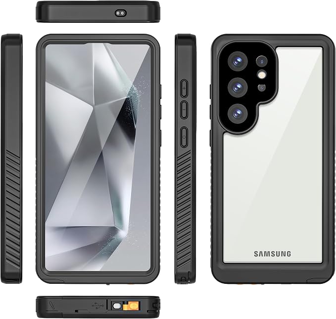 Omio Compatible with Samsung Galaxy S25 Ultra Waterproof Case, Full Body IP68 Waterproof Dustproof Underwater Case Built-in Lens & Screen Protector Military Grade Shockproof Case for Men Women, Black