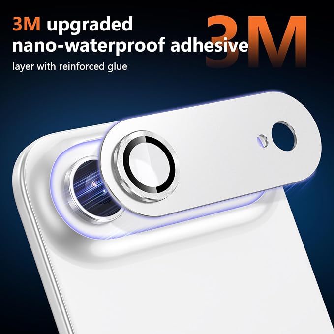 for iPhone 17 Air Camera Lens Protector, [Military Grade Shatterproof] [Strong Adsorption] [Case Friendly] Full Coverage Metal Aluminum Alloy 9H Tempered Glass Camera Screen Cover, Slivery