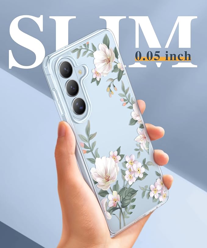 GVIEWIN for Samsung Galaxy S26 Case, Clear Floral Slim Shockproof Protective Women Phone Case, Non-Yellowing, with Screen Protector & Camera Lens Protector for Galaxy S26 6.3", Magnolia/White