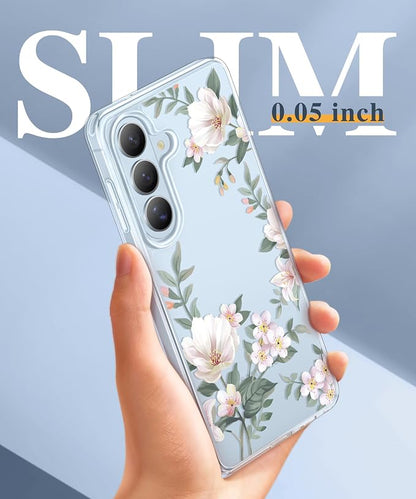 GVIEWIN for Samsung Galaxy S26 Case, Clear Floral Slim Shockproof Protective Women Phone Case, Non-Yellowing, with Screen Protector & Camera Lens Protector for Galaxy S26 6.3", Magnolia/White