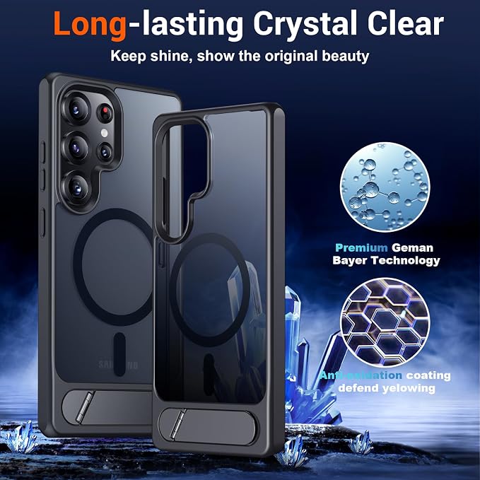 Temdan Designed for Samsung Galaxy S25 Ultra Case Magnetic,[Built in Hidden Kickstand][Military Grade Drop Protection] [Translucent Matte] Slim Thin Phone Case for Galaxy S25 Ultra Case 6.9"- Black