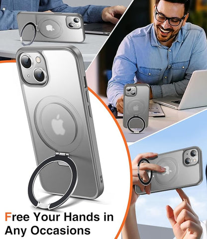 Chicfun 3-in-1 [Magnetic+Kickstand+Ring Holder] for iPhone 15 Case Stand Ring Holder Compatible with MagSafe, Magnetic Military Shockproof Protective iPhone 15 Phone Case Kickstand Cover Grey