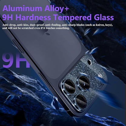 Camera Lens Protector for iPhone 17 Pro Max, Bling Glitter Camera Cover with 9H Tempered Glass Metal Ring, Anti-Scratch Lens Protector for iPhone 17 Pro Max (Glitter - Blue)
