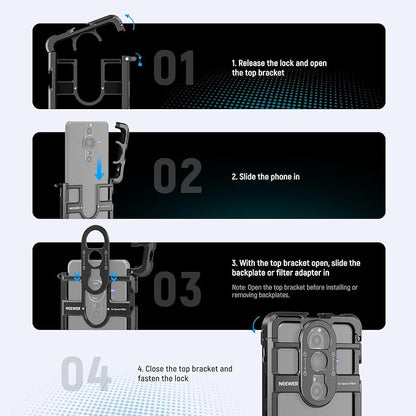 NEEWER Xperia PRO-I Cage, Quick Release Video Rig Case Phone Stabilizer Holder for Recording Filming, 67mm Filter Adapter, 17mm Lens Backplate, T Mount Backplate Compatible with Moment Sony, PA086