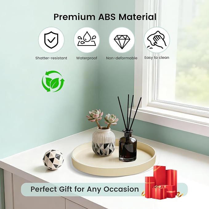 1 Pack 9" Bathroom and Vanity Tray, ABS Bathroom Counter Organizer, Coffee Table Decor for Perfume, Candles, Keys &More. Kitchen Countertop Organizer, Decorative Tray Soap Holder, Yellow
