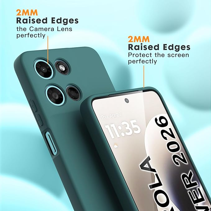 for Motorola Moto G Power (2026) Case, 2 Pack Tempered Glass Screen Protectors, Soft TPU Silicone Shockproof Gel Cover-Midnight Green