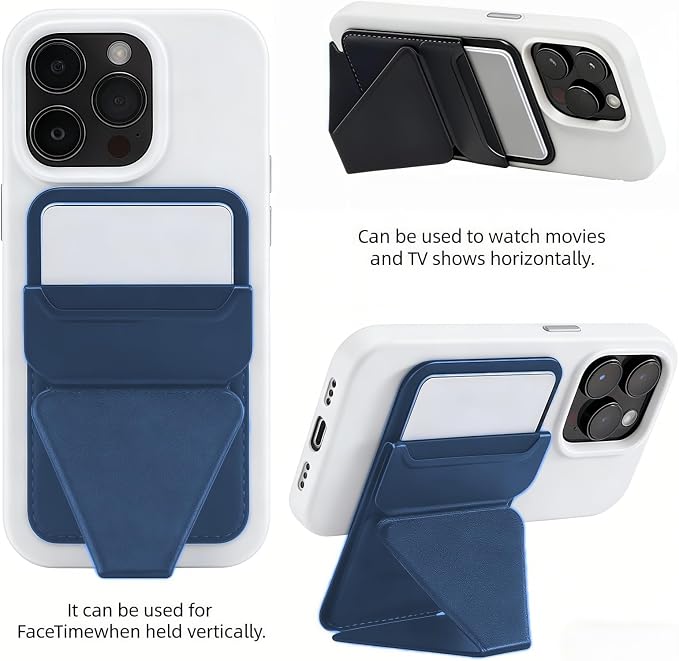 for MagSafe Wallet RFID Blocking, 2 Card Holder, Stand Strong Magnetic Grip, Slim Leather Phone Wallet, Compatible with iPhone 17/16/15/14/13/12 Series (Deep Blue Small Support)