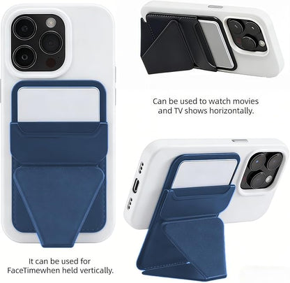 for MagSafe Wallet RFID Blocking, 2 Card Holder, Stand Strong Magnetic Grip, Slim Leather Phone Wallet, Compatible with iPhone 17/16/15/14/13/12 Series (Deep Blue Small Support)