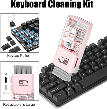 walrfid Laptop Keyboard Cleaner Kit with 80ml Screen Cleaner Spray, 15-in-1 Phone Computer Screen Cleaning Tool for iPhone iPad MacBook, Multi-Function Electronics Cleaning Kit for PC, Camera (Pink)