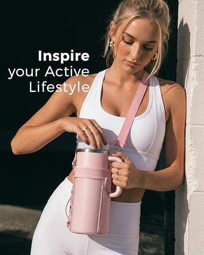 GLORIEROO Magnetic Gym Bag for Women - Water Bottle Holder Bag Carrier - Gym Workout Accessories Essentials Gifts for Women | 4 Built-in Magnets, Touchscreen Pocket, Fits 40oz Tumbler, Shoulder Strap