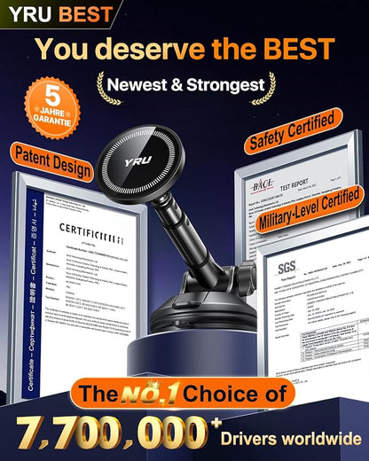YRU Upgraded Magnetic Phone Holder Car【Patented & Super Magnet】 for MagSafe Mount Dashboard Windshield Vent Magnet Phone Cradle Stand for iPhone 17 16 15 14 13 12 Pro Max Samsung Truck, Black