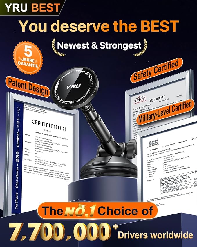 YRU Upgraded Magnetic Phone Holder for Car【Patented & Super Magnet】 for MagSafe Car Mount Dashboard Magnet Phone Holder Windshield Phone Stand for iPhone 17 16 15 14 13 12 Pro Max Samsung, Light Blue