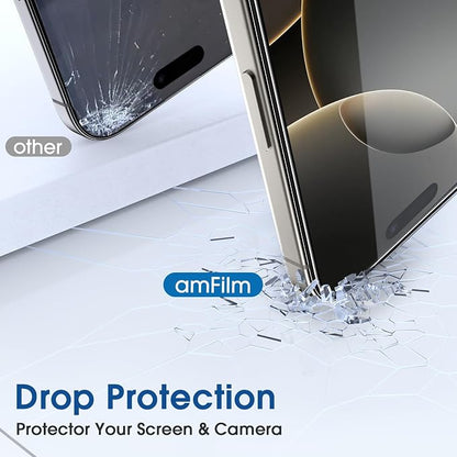 amFilm Auto-Alignment OneTouch for iPhone 16 Pro [6.3''] Screen Protector + Camera Lens Protector, Tempered Glass, 30 seconds Installation, Bubble Free, Case Friendly, Anti-Scratch [2+2 Pack]