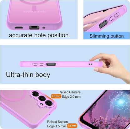 Compatible for Samsung Galaxy A16 5G Phone Case: A16 Case [Mag-Safe Fit] with 2PC Tempered Glass Screen Protector,Matte Translucent Soft-Touch Skin/Full Body Protection for Cell Phone A 16 Cover,Pink