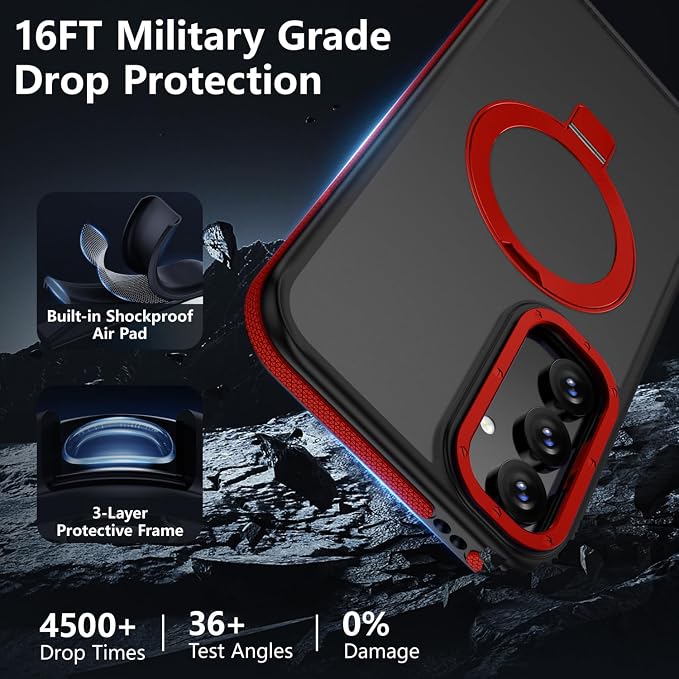 for Samsung Galaxy S24 FE Case, Magnetic Adjustable Ring Stand [Fit for Magsafe], [Military-Grade Shockproof Protection] Phone Case with Kickstand&Ring Holder (Red)