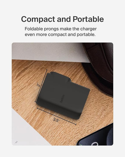 Belkin Portable Charger, Hybrid Power Bank 5K + Wall Charger 25W w/Travel Adapter Kit, Portable w/Interchangeable Regional Power Plugs, USB-C & USB-A Ports + 3ft Type-C Cable to Type-C Cable - Black