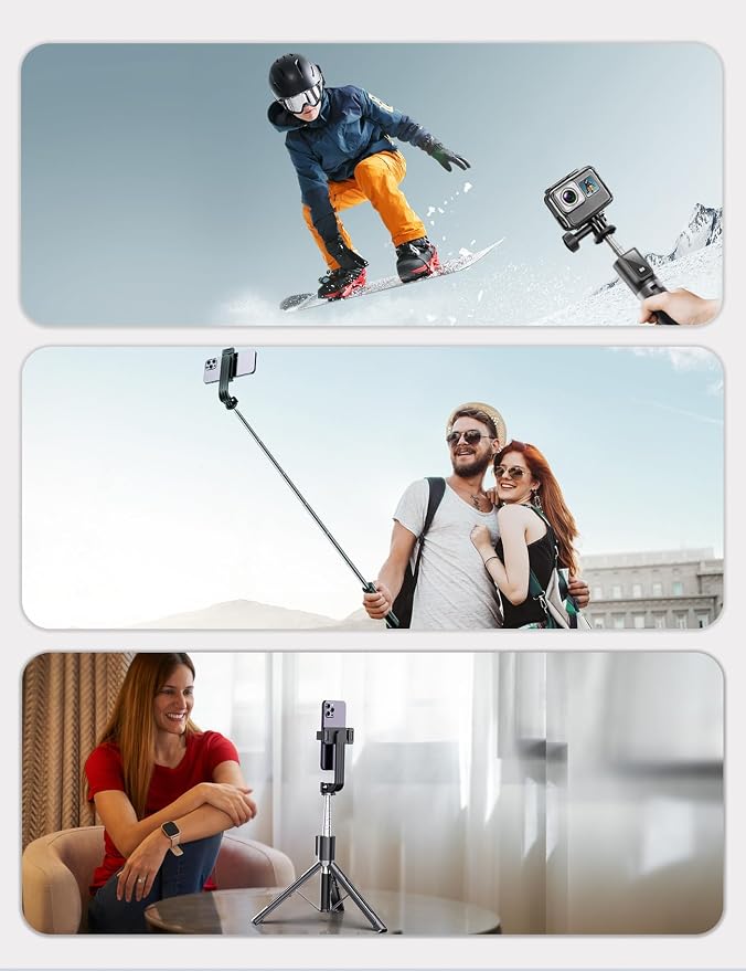 Selfie Stick Tripod with Fill Light and Stable Base, Extendable Phone Tripod with Detachable Wireless Remote, 50" Travel Stand for Cell Phone Film & Vlog Compatible with iPhone Android Gopro