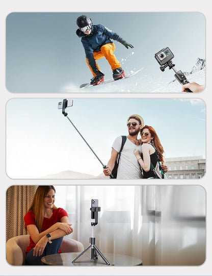 Selfie Stick Tripod with Fill Light and Stable Base, Extendable Phone Tripod with Detachable Wireless Remote, 50" Travel Stand for Cell Phone Film & Vlog Compatible with iPhone Android Gopro