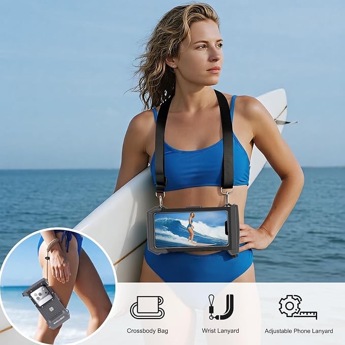 Underwater Phone Case for Snorkeling & Diving (50ft/15m), IP68 Waterproof Case for Swimming, Universal Underwater Touch Screen Case Compatible with iPhone (Gray+Black, 5th Generation Phone Case)