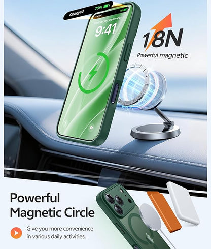 FNTCASE for iPhone 17 Pro Max Case: [Compatible with Magsafe] Translucent Matte Cases with [Full Camera Protection] [Screen Protector] Military Grade Shockproof Protective Phone Cover - Green