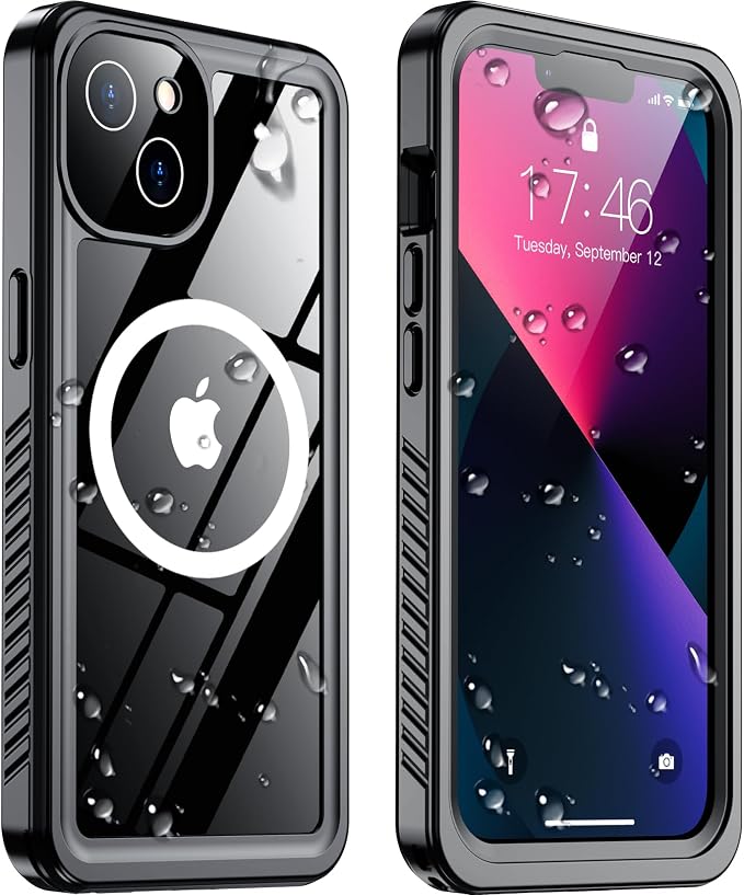 Temdan Magnetic for iPhone 13 Case Waterproof,Built-in Screen Protector[IP68 Underwater][Upgrade Military Dropproof][Compatible with MagSafe] Full Body Shockproof for Phone Case 6.1'' Black