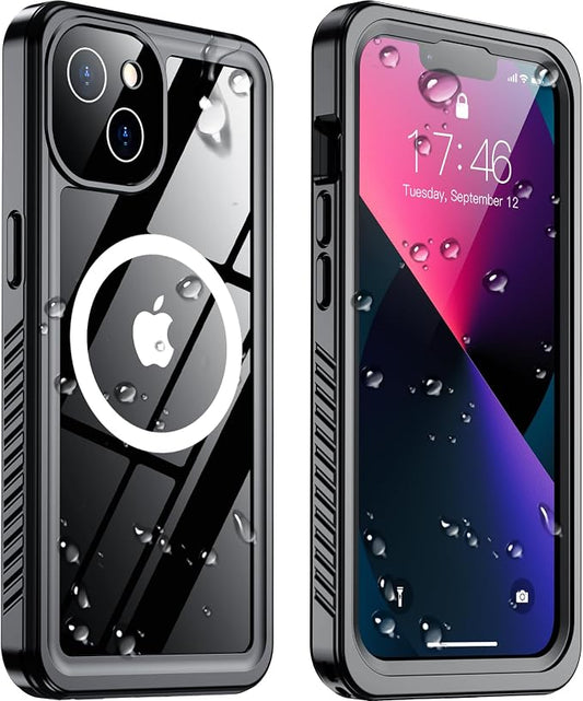 Temdan Magnetic for iPhone 13 Case Waterproof,Built-in Screen Protector[IP68 Underwater][Upgrade Military Dropproof][Compatible with MagSafe] Full Body Shockproof for Phone Case 6.1'' Black