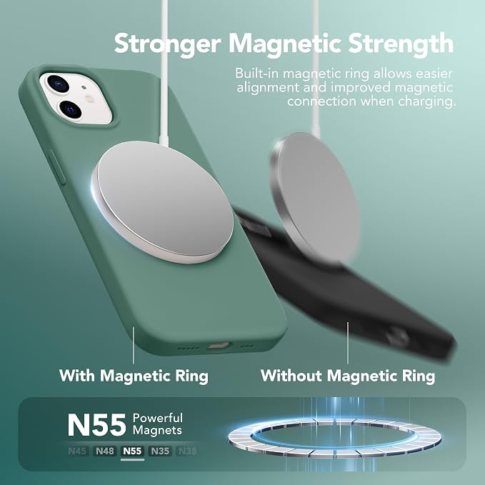GONEZ Magnetic for iPhone 12 Case / 12 Pro Case, Compatible with MagSafe, [Screen Protector + Camera Lens Protector], Silicone Shockproof Anti-Scratch Protective Phone Case 6.1 inch, Midnight Green