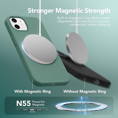 GONEZ Magnetic for iPhone 12 Case / 12 Pro Case, Compatible with MagSafe, [Screen Protector + Camera Lens Protector], Silicone Shockproof Anti-Scratch Protective Phone Case 6.1 inch, Midnight Green