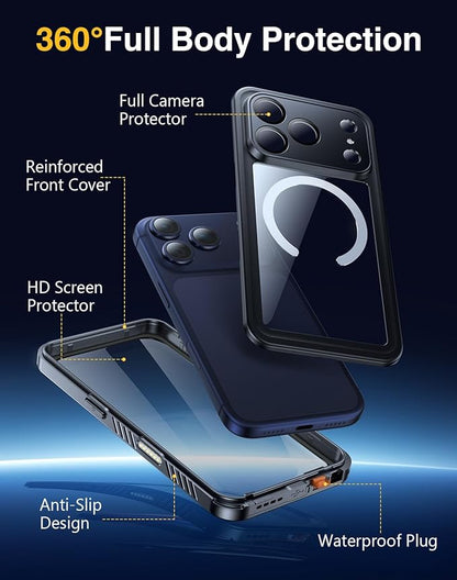 Lanhiem Magnetic for iPhone 17 Pro Max Case Waterproof, Built in Screen Protector & Camera Protection, [Compatible with MagSafe] Full Body Dustproof Heavy Duty Rugged Phone Case 6.9'' (Black)