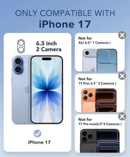 BERFY for iPhone 17 Case for Women, Clear Glitter Shockproof Protective Case, Anti-Yellowing, with Screen Protector & Camera Lens Protector 6.3", Magnetic Sparkle Blue