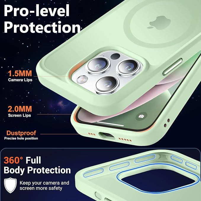 MOCCA Strong Magnetic for iPhone 14 Pro Case, [Compatible with Magsafe][13FT Military Drop Protection] Slim Translucent Matte Shockproof Case for iPhone 14 Pro Phone Case 6.1'', Light Green