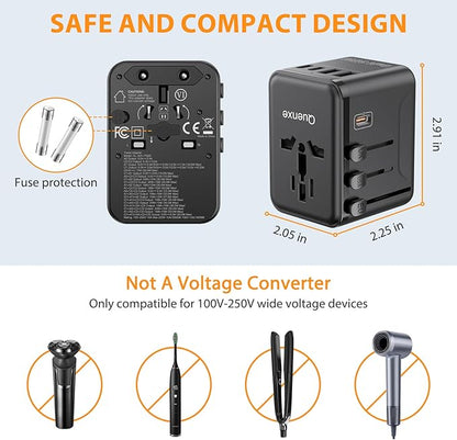 Universal Travel Adapter, International Power Adapter with 35W PD & QC Fast Charging, Travel Plug Adaptor Worldwide with 3 USB-C & 2 USB-A for USA to Europe UK France Germany Australia(Type C/G/A/I)