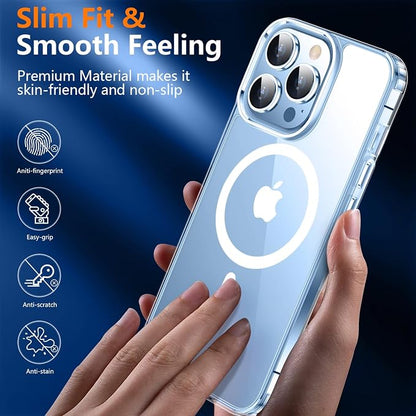 SPIDERCASE Magnetic for iPhone 13 Pro Max Case, [Not Yellowing] [Military Grade Drop Protection] Slim Shockproof Phone Cases, Cell Phone Home Button Stickers Clear
