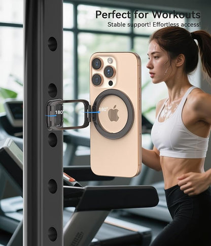 for MagSafe Magnetic Phone Grip Stand [Upgrade Dual-Hinge-Sided Magnets] Compatible with MagSafe Ring Gym Car Holder for iPhone 17/16/15/14/13/12 Pro Max Series Case All Phones (Black)