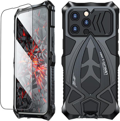 Armor Phone Case for iPhone 14 Pro Max Military Grade Cover 360 Full Protection Heavy Duty Hybrid Metal Bumper Built-in Silicone Shockproof Dustproof with Screen Protector - Black
